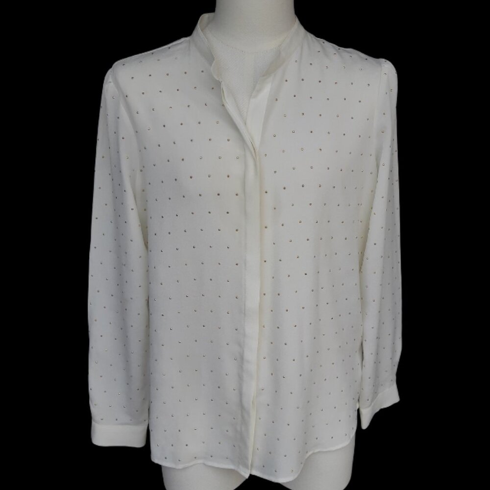 Liz Claiborne SZ L Cream Crepe Georgette Blouse Top Button Up Shirt